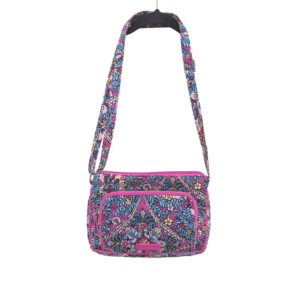 Vera Bradley Kaleidoscope Pink Floral Quilted Cotton Crossbody Multipocket Bag